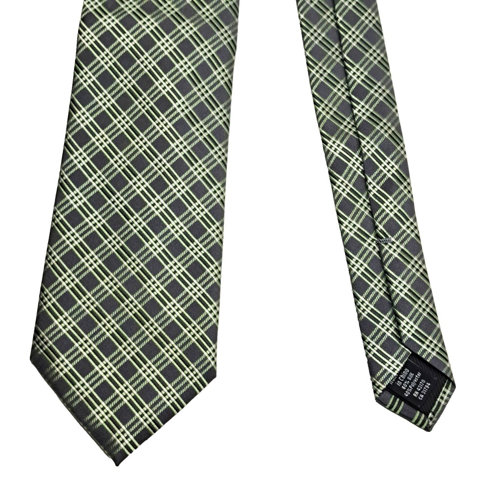 Geoffrey Beane Men's Tie Silk Blend Green Ivory Plaid 58" Classic Office